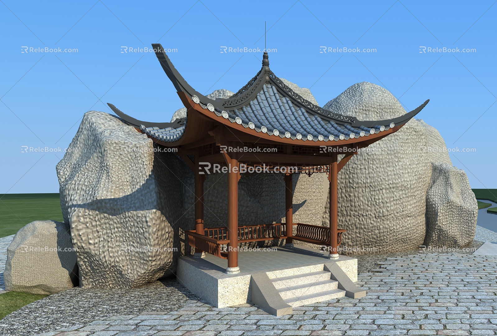 Chinese style pavilion antique pavilion ancient building pavilion stone landscape wall 3d model