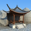 Chinese style pavilion antique pavilion ancient building pavilion stone landscape wall 3d model