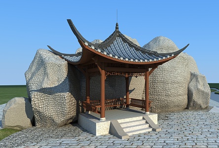 Chinese style pavilion antique pavilion ancient building pavilion stone landscape wall 3d model