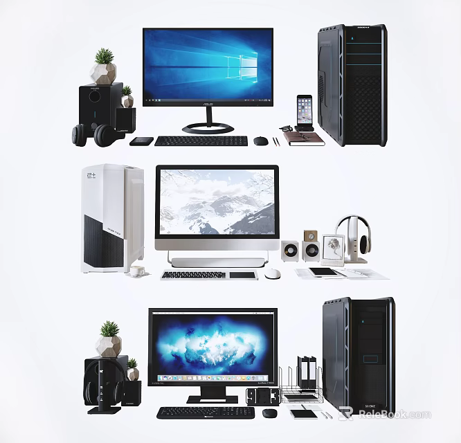 Complete Modern Desktop Computer Setup With Monitor CPU Tower Keyboard Mouse And Accessories 3d model 