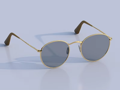 Round Gold Frame Sunglasses Jewelry Piece With Gray Lenses And Brown Temples 3d model