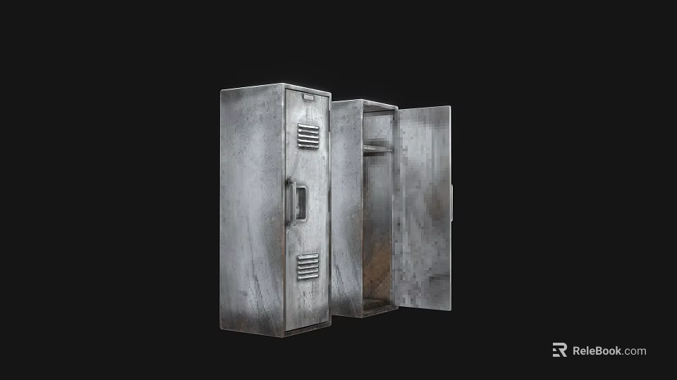 Industrial Style Silver Metal Wardrobe With Open Door And Interior Storage Space 3d model 