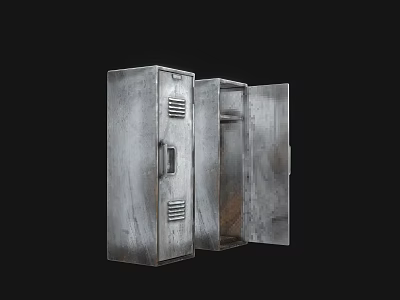 Industrial Style Silver Metal Wardrobe With Open Door And Interior Storage Space 3d model