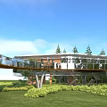 Modern Detached Villa With Metal and Wooden Exterior Surrounded by Greenery Lawn and Animal Sculpture