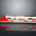 Red and White DB Duplo Electric Train with Brand Logo and Graphic Design