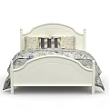 White Double Bed With Carved Headboard And Floral Pattern Bedding 3d model