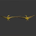 Two Yellow 3D Geometric Pterodactyl Models Against Grey Background With Reflection 3d model