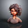 3D Model of a Woman with Short Wavy Hair in Collared Shirt Against Dark Background