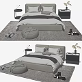 Modern Cozy Double Bed With Nightstands Soft Pillows Gray Rug And Ottoman