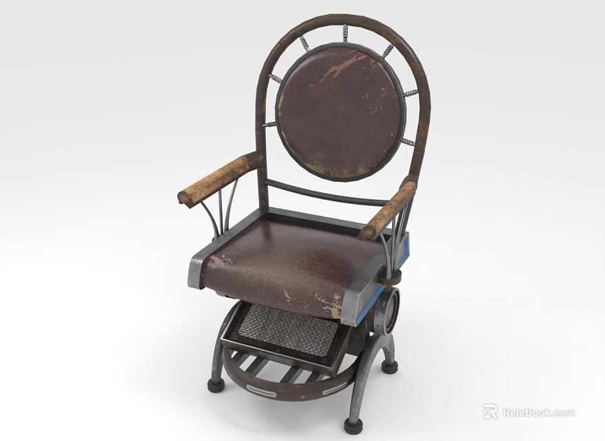 Vintage Style Single Chair With Metal Frame Leather Upholstery Round Backrest And Rolling Wheels 3d model 