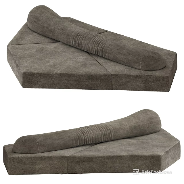Gray Multi Seater Sofa With Modular Design And Comfortable Velvet Cushions 3d model
