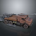Brown Military Vehicle Truck With Six Wheel Design And Large Artillery Gun