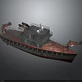Work Utility Ship With Red Cranes Deck And Upper Superstructure Design 3d model