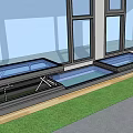 Modern Residential Building Balcony With Large Glass Windows Wooden Flooring Lawn And Mountain View
