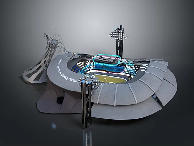 Contemporary Stadium Architectural Design With Circular Structure And Dynamic Lighting Elements 3d model