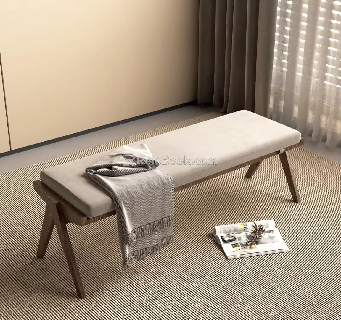 Quiet Ancient Bench Bed End Stool 3d model