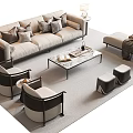 Modern Sofa and Coffee Table Set with Armchairs Side Tables Ottomans Throw Pillows and Blanket