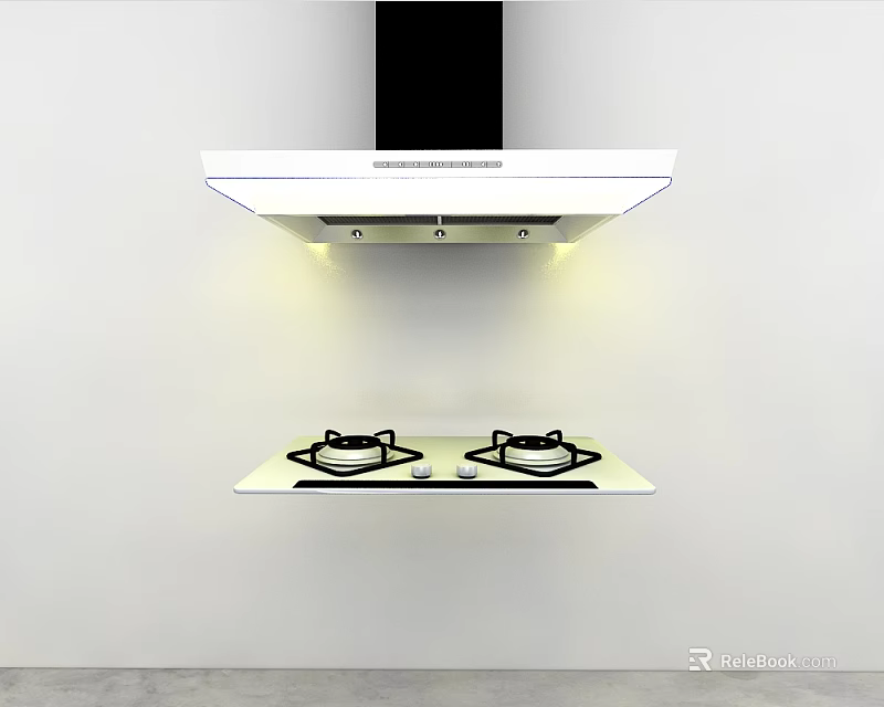 Sleek Modern Kitchen Setup Featuring Gas Stove And Range Hood Appliances 3d model 