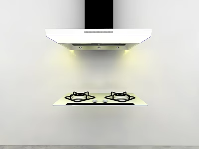 Sleek Modern Kitchen Setup Featuring Gas Stove And Range Hood Appliances 3d model