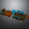 Vintage Toy Truck And Bus With Red Cargo Bed Brown Body And Blue Windows