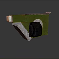 Green Mechanical Component With Protruding Gray Metal Frame And Black Square Module