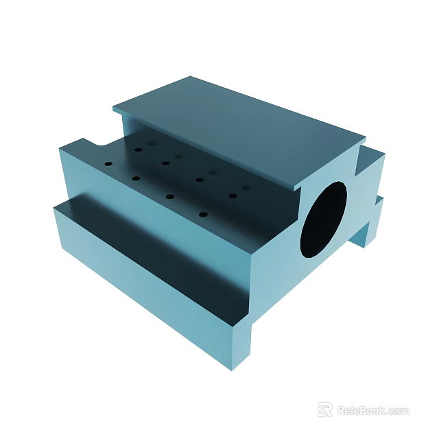 Blue Metal Mechanical Component With Multiple Holes And Circular Aperture 3d model