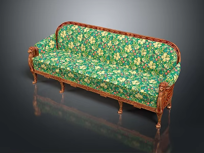 Classic Carved Frame Sofa With Green Floral Fabric And Elegant Design 3d model