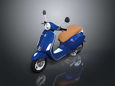 Modern Blue Scooter With Brown Seat Rearview Mirrors And Sleek Design 3d model