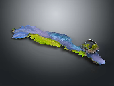 Vibrant Terrain Model With Blue Green Purple Areas And Circular Ring Formation 3d model