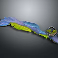 Vibrant Terrain Model With Blue Green Purple Areas And Circular Ring Formation
