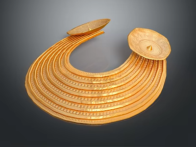 Golden Layered Curved Wall Decor With Intricate Carved Texture And Ornate Design 3d model