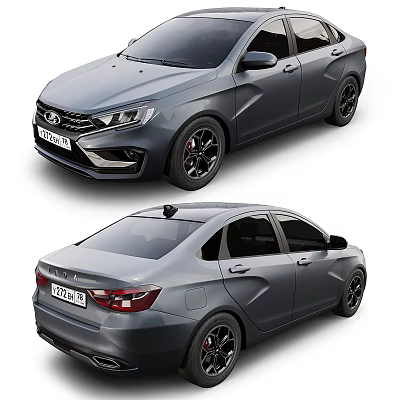 Gray Modern Sedan Car Showcasing Front And Rear View Exterior Design 3d model