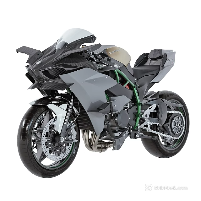 Sleek Modern Gray Black Motorcycle With Green Accents And Sporty Design 3d model 