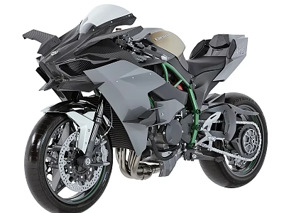Sleek Modern Gray Black Motorcycle With Green Accents And Sporty Design 3d model