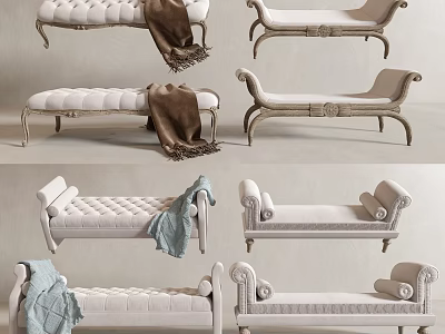 Elegant Tufted Sofa Bench With Soft Upholstery Decorative Throw Blanket And Carved Legs 3d model