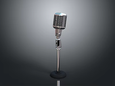 Retro Vintage Microphone With Classic Chrome Design And Black Base Stand 3d model