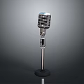 Retro Vintage Microphone With Classic Chrome Design And Black Base Stand 3d model