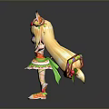 Cute Anthropomorphic Blonde Character In Floral Leaf Costume With Long Ears And Small Black Creature