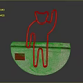 Red Line Cat Outline Ornament Decoration Set On Semicircular Marble Base