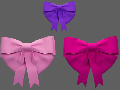 Three Decorative Bows in Purple Pink and Hot Pink Colors 3d model