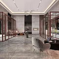 Modern Hotel Lobby Interior Design With Glass Doors Marble Floor And Chandelier