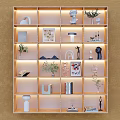 Modern Grid Style Bookshelf With Built In Lighting Decorative Items And Books