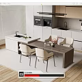 Modern Open Kitchen Interior Design With Stylish Bar Counter Dining Chairs And Cabinets