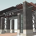 Chinese Style Entrance Gate With Brick Structure Wooden Roof And Carved Plaque