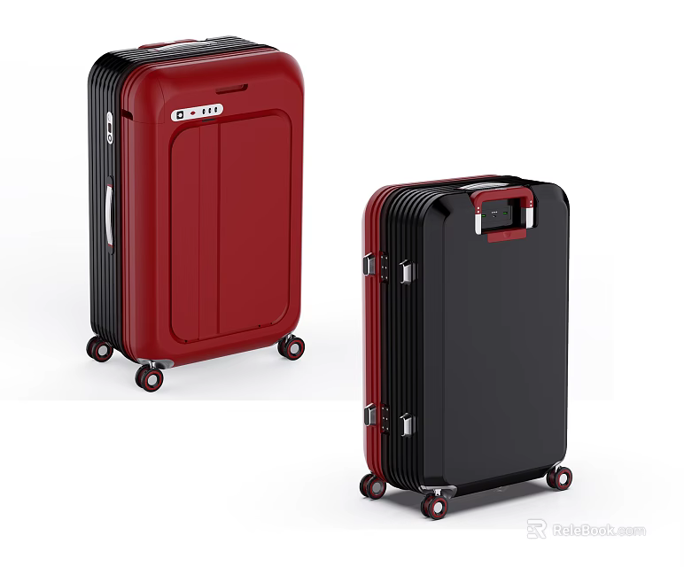 Red And Black Hard Shell Suitcases With Wheels And Telescopic Handles 3d model 