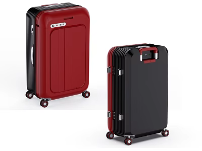 Red And Black Hard Shell Suitcases With Wheels And Telescopic Handles 3d model