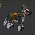 Pixel Art Horse Character Featuring Black White Gray Fur And Red Saddle Decoration