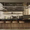 Modern Café Interior With Bar Counter Coffee Machines And Stools