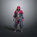 Fantasy Game and Movie Character in Red Hood Blue Coat with Leather Armor and Weapons