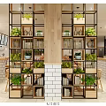Warm Modern Restaurant Interior With Wooden Elements Green Plant Wall Brick Walls Tables And Chairs